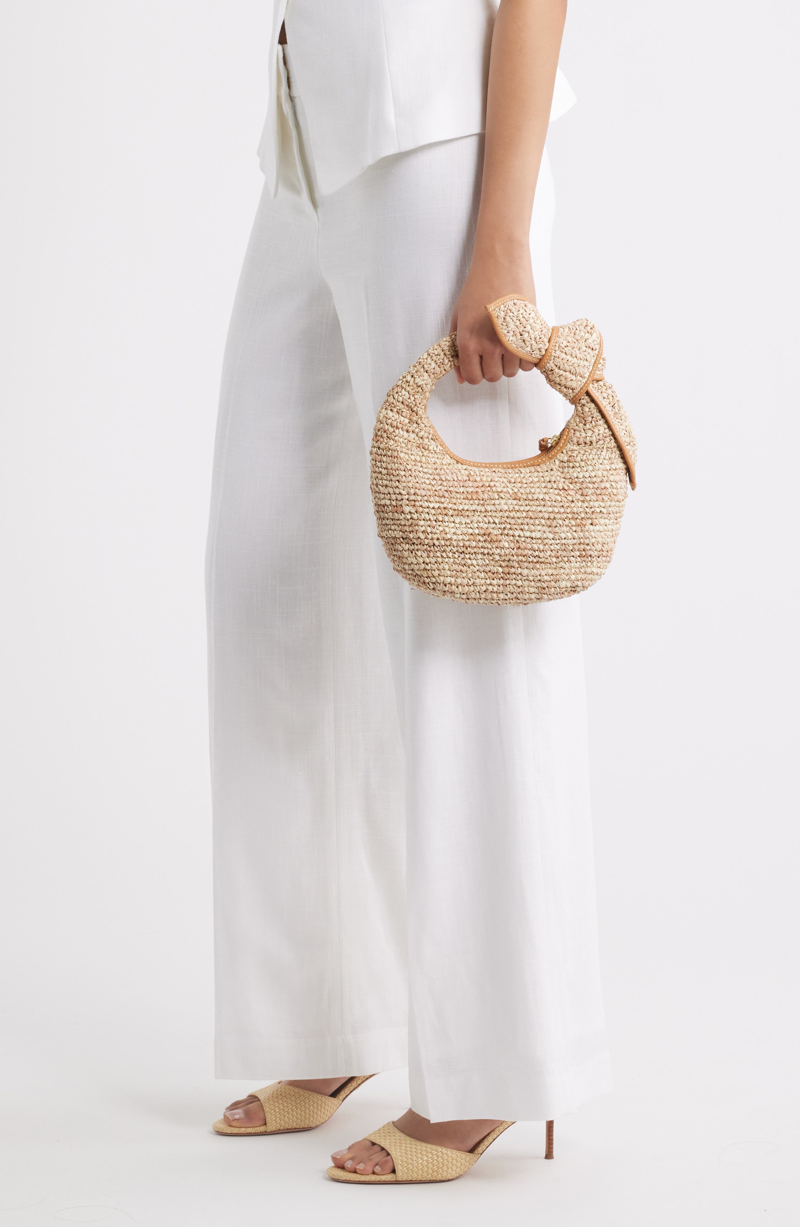 POOLSIDE The Josie Raffia Knot Bag, Alternate, color, Mixed Natural