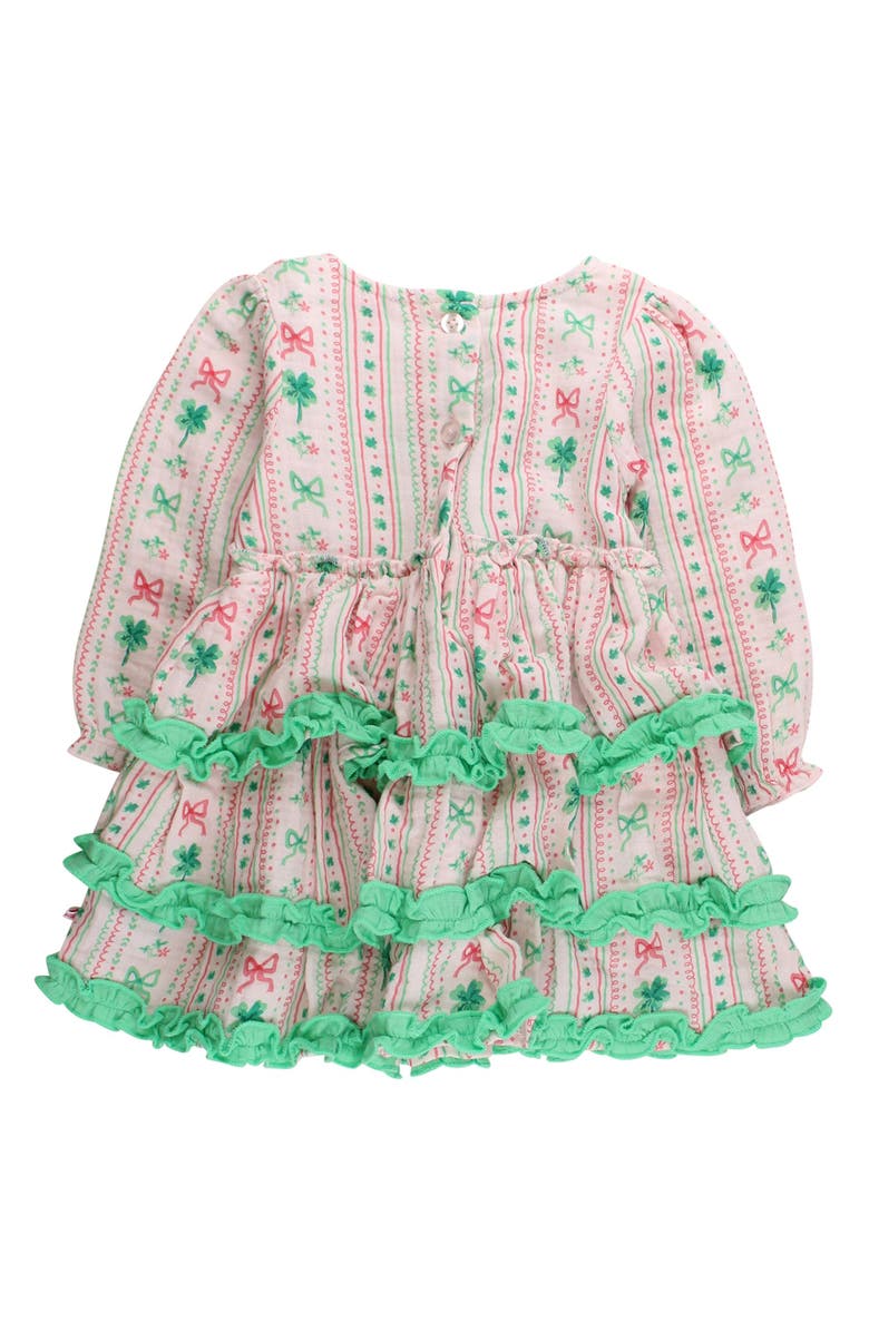 RuffleButts Cotton Gauze Tiered Ruffle Dress, Alternate, color, Clover Bows & Wishes