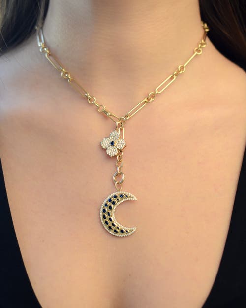 LIONHEART LIONHEART 14K MÅNESKIN MOON CHARM & FLORA DIAMOND CHARM TROMBONE NECKLACE 