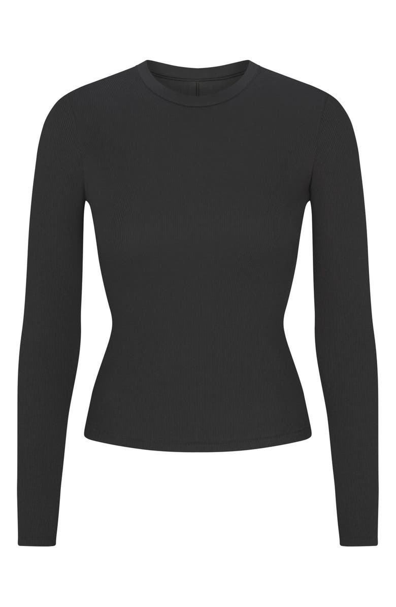 SKIMS Stretch Cotton Rib Long Sleeve T-Shirt, Alternate, color, Soot
