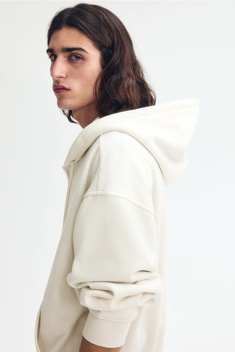 Loose  Fit Zip-through Hoodie, Alternate, color, Cream