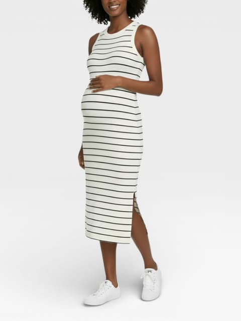 Crew Neck Sleeveless Racerback Maternity Midi Dress