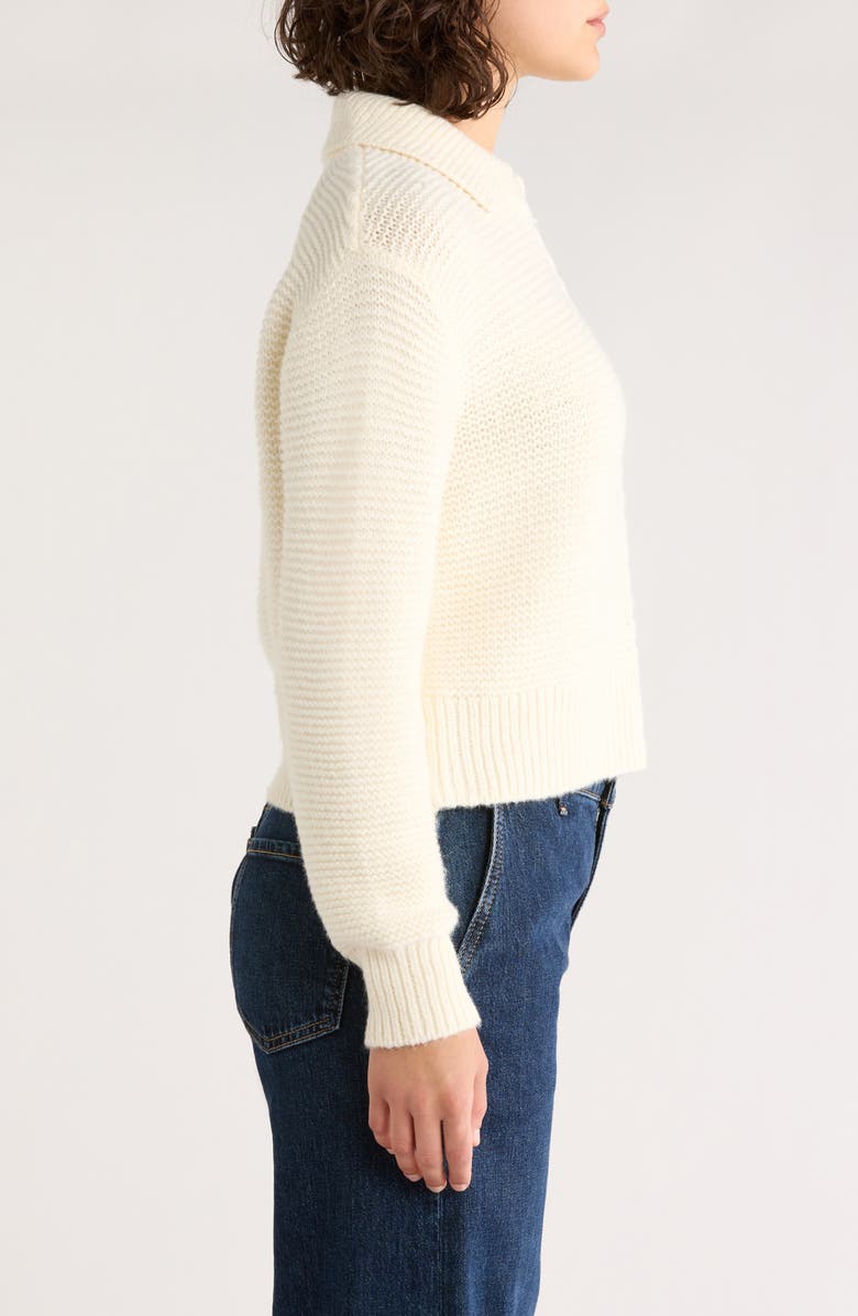 Marine Layer Everly Cable Detail Crop Polo Sweater, Alternate, color, Cream