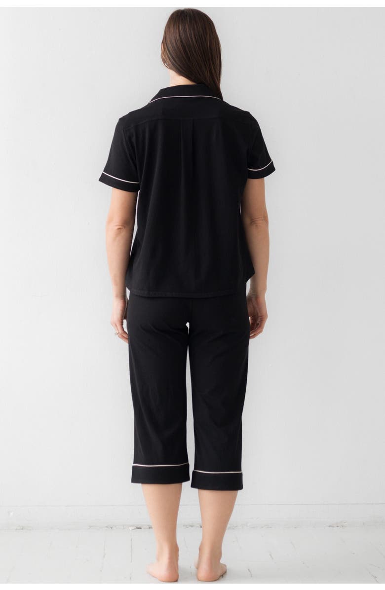 SALUA Classic Luxury Capri Pajamas in Brushed Pima Cotton, Alternate, color, Black/White