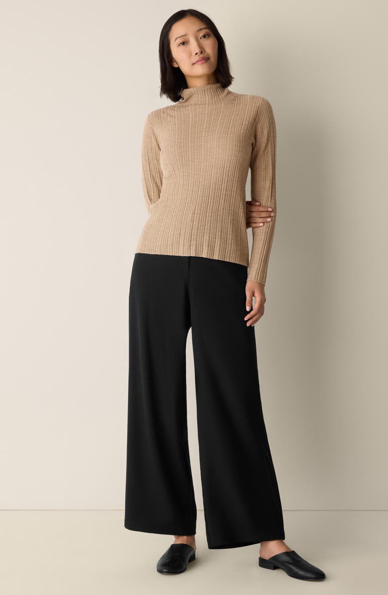 Eileen Fisher Rib Turtleneck Wool Sweater, Alternate, color, Biscuit
