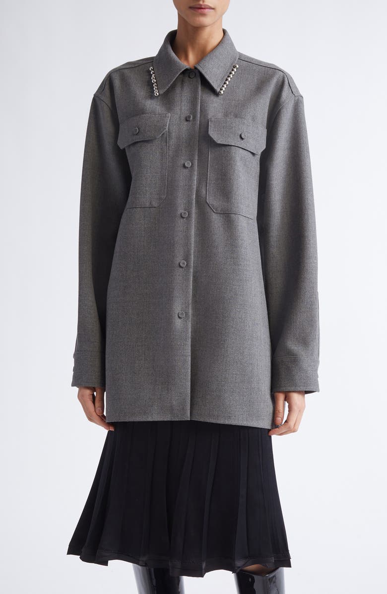 Jil Sander Relaxed Fit Utility Wool Canvas Button-Up Shirt, Main, color, Volcanic Glass