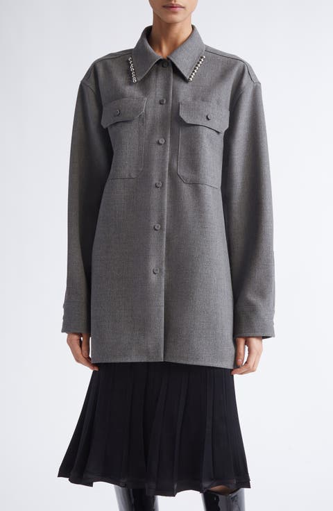 Relaxed Fit Utility Wool Canvas Button-Up Shirt