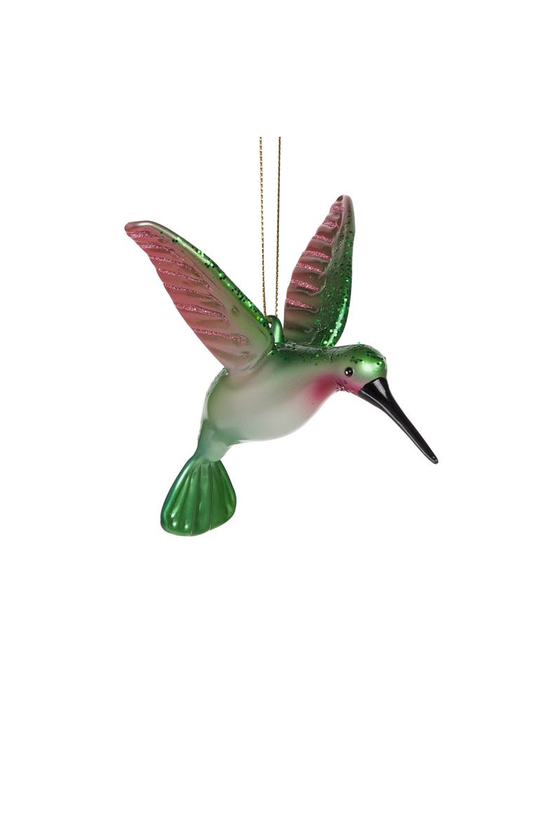Glitter Hummingbird Glass Holiday Christmas Tree Ornament, Main, color, Green