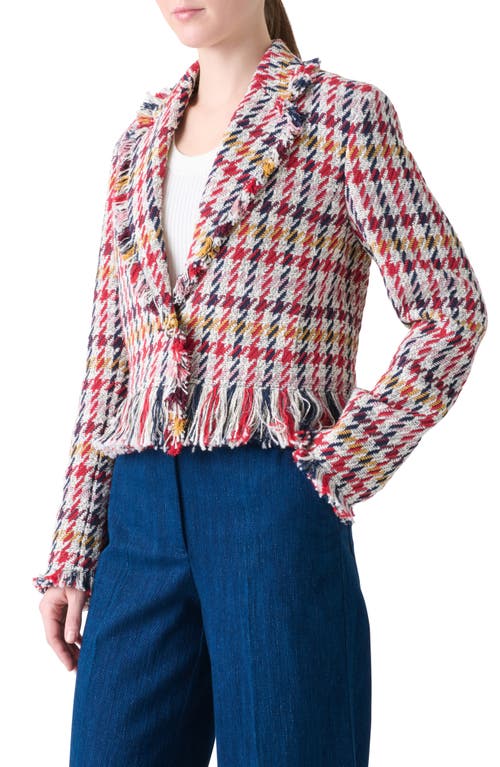 Akris Punto Cropped Checked Tweed Jacket With Maxi Fringe