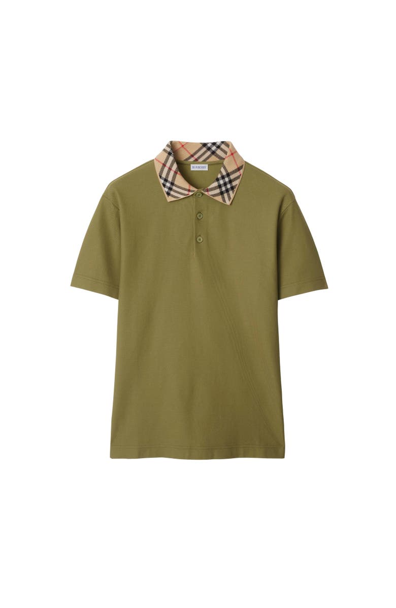 Burberry Check Collar Cotton Polo Shirt, Alternate, color, Estate Green