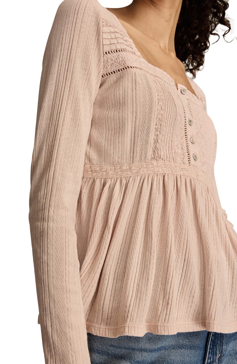 Lucky Brand Embroidered Long Sleeve Peplum Top, Alternate, color, Sepia Rose