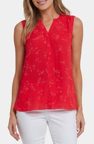 NYDJ Print Pleat Back Sleeveless Split Neck Blouse
