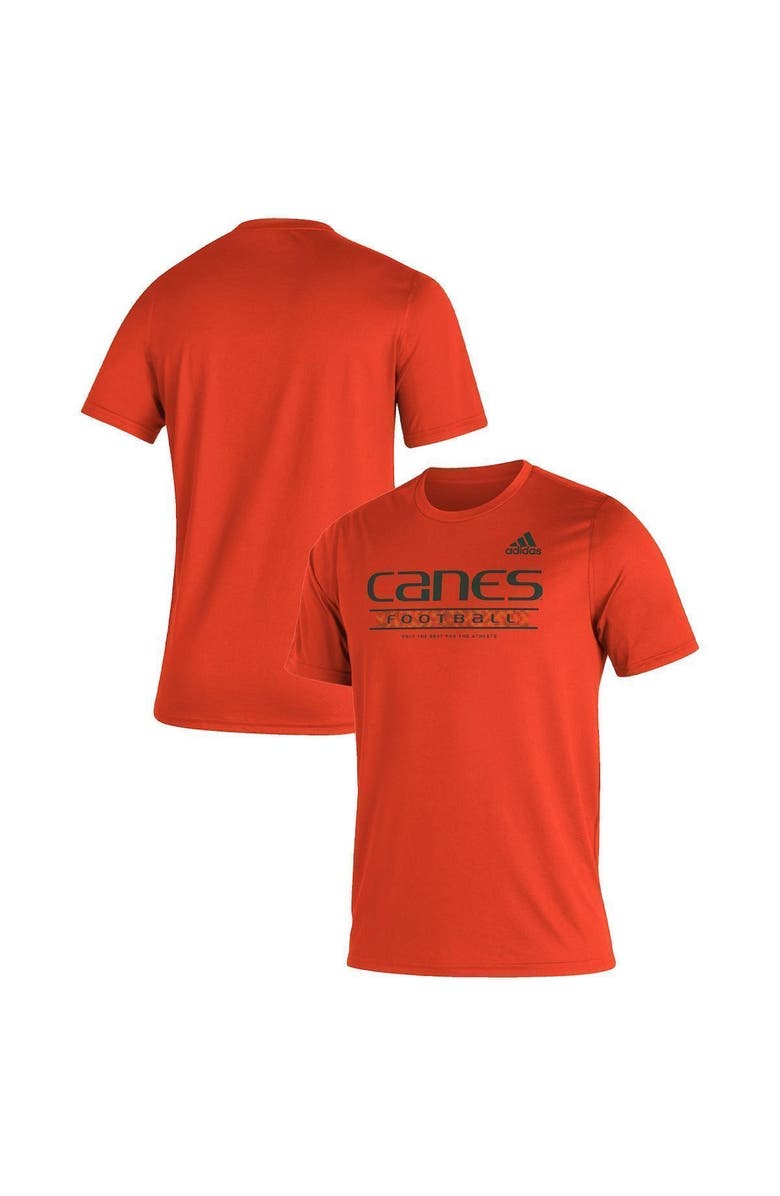 adidas Men's adidas Orange Miami Hurricanes Sideline Football Locker Practice Creator AEROREADY T-Shirt, Main, color, 