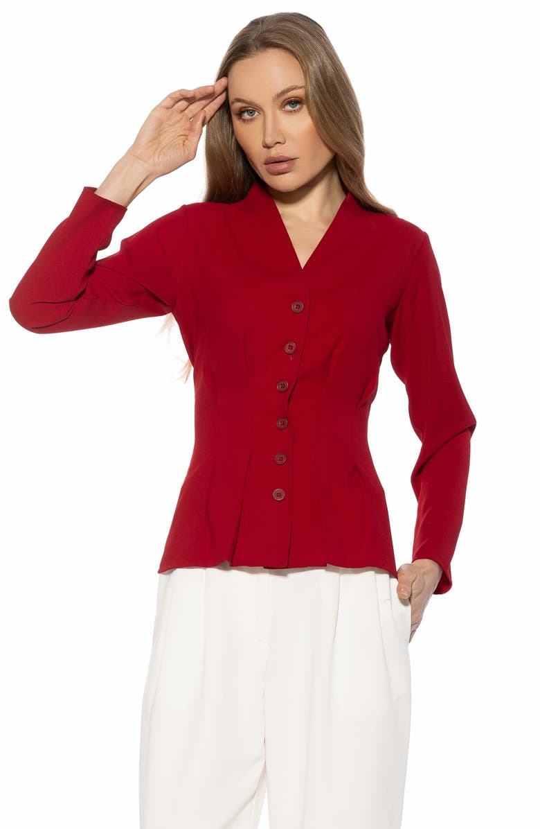 Alexia Admor Amaris Cinched Waist Button-Up Shirt, Alternate, color, Red