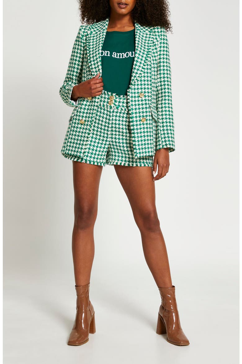 Gingham Bouclé Blazer, Alternate, color, GREEN