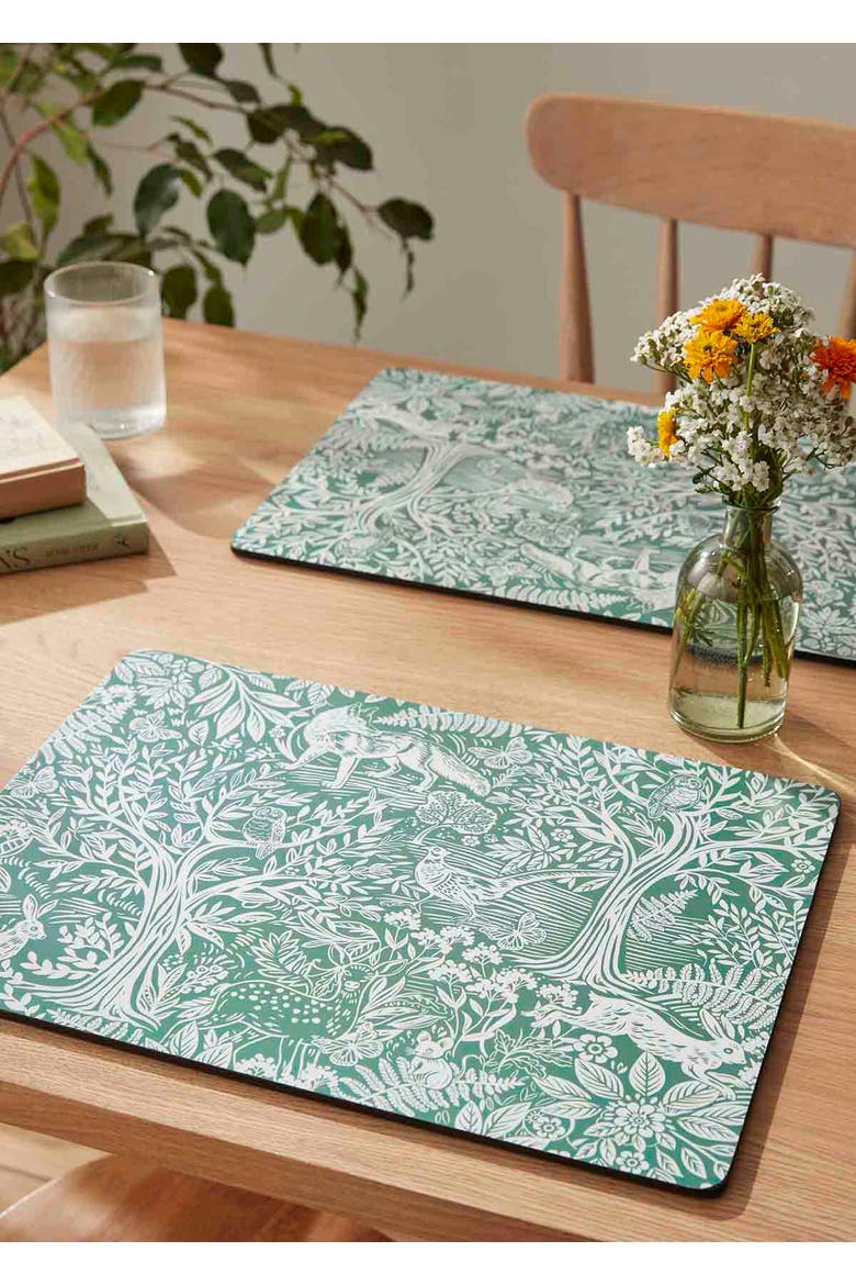 Tapestry Sage Set of 4 Cork Back Placemats, Alternate, color, Sage