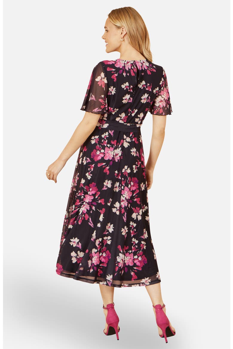 Mesh Skater Floral Midi Dress, Alternate, color, Black