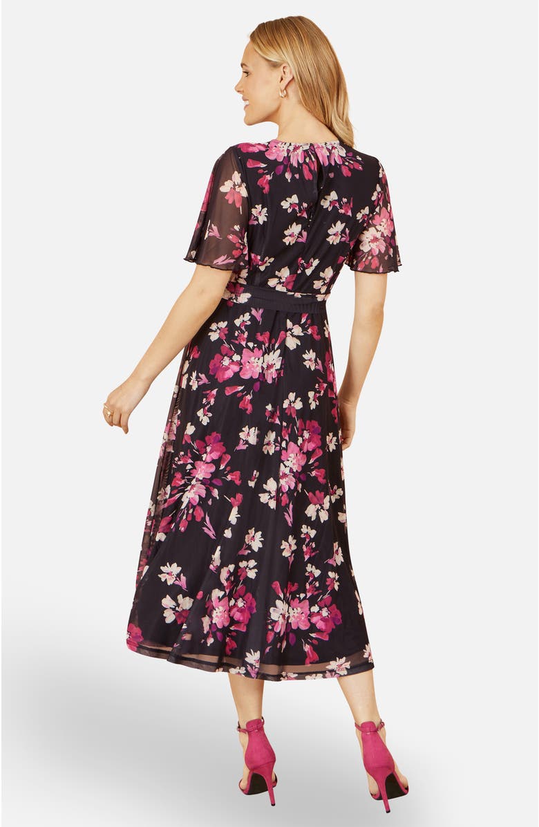 Yumi Mesh Skater Floral Midi Dress, Alternate, color,