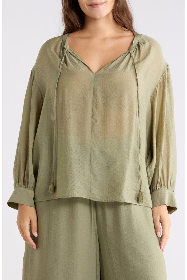 Split Neck Long Sleeve Top, Main, color, OLIVE