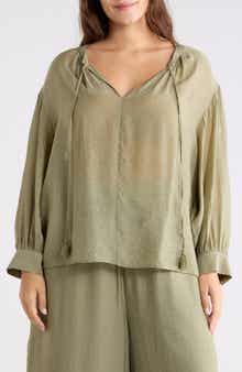 Vince Camuto Split Neck Long Sleeve Top