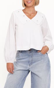 Petal & Pup Kenna Embroidered Collared Cotton Poplin Top