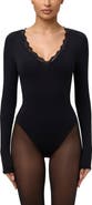 Naked Wardrobe Body Flex Scalloped Long Sleeve Bodysuit