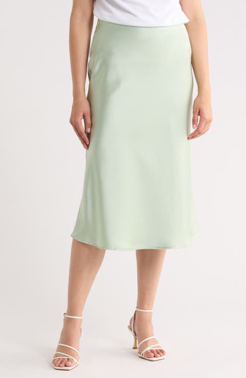 Solid Satin Midi Skirt