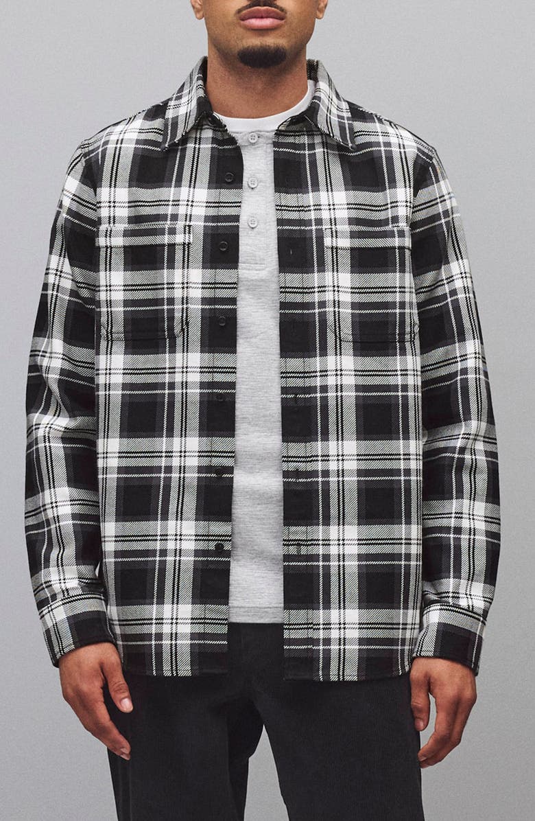 Reigning Champ Union Plaid Cotton Button-Up Shirt, Main, color, White/Black