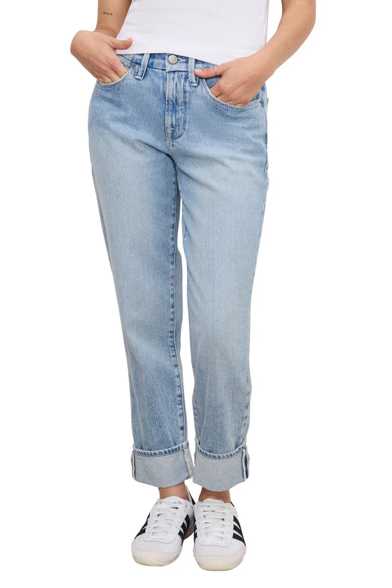 Cuffed High Waist Straight Leg Jeans, Main, color, INDIGO750