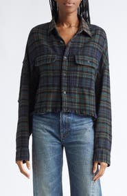 R13 Plaid Crop Button-Up Work Shirt