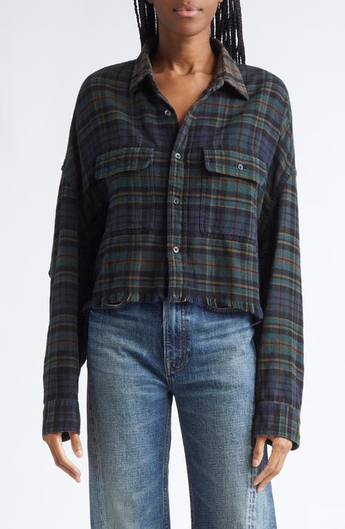 R13 Plaid Crop Button-up Work Shirt In Blue