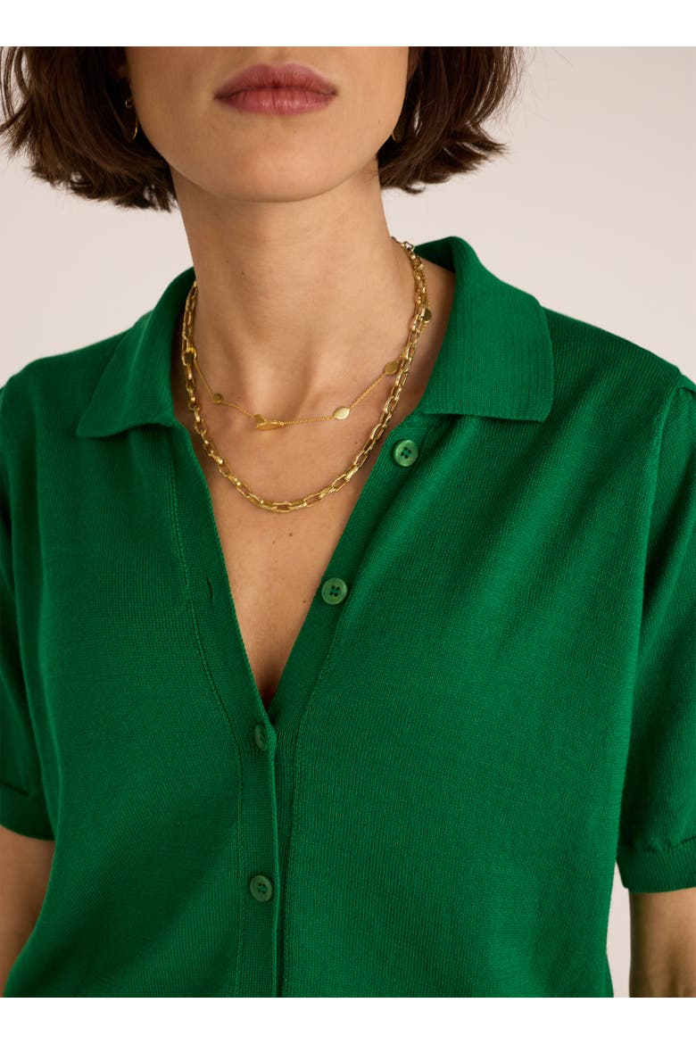 Sara Short Sleeve Collard Cardigan, Alternate, color, Bright Emerald