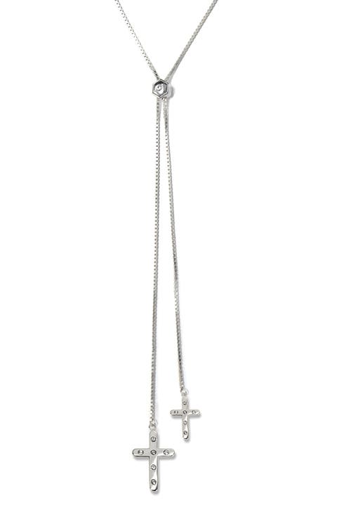 Pavé Cross Lariat Necklace