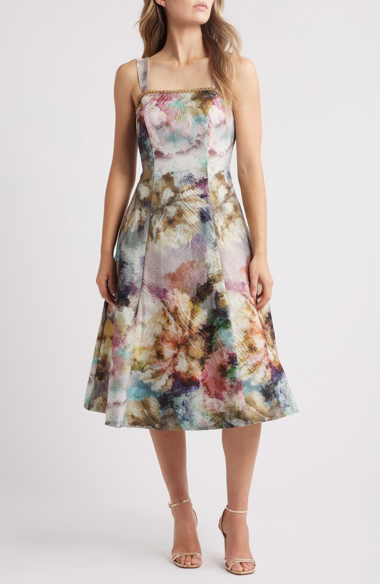 Tahari ASL Metallic Abstract Print Jacquard Cocktail Dress, Main, color,