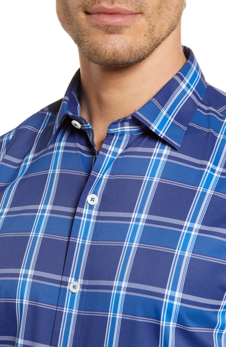 Bugatchi Shaped Fit Plaid Button-Up Performance Shirt, Alternate, color,