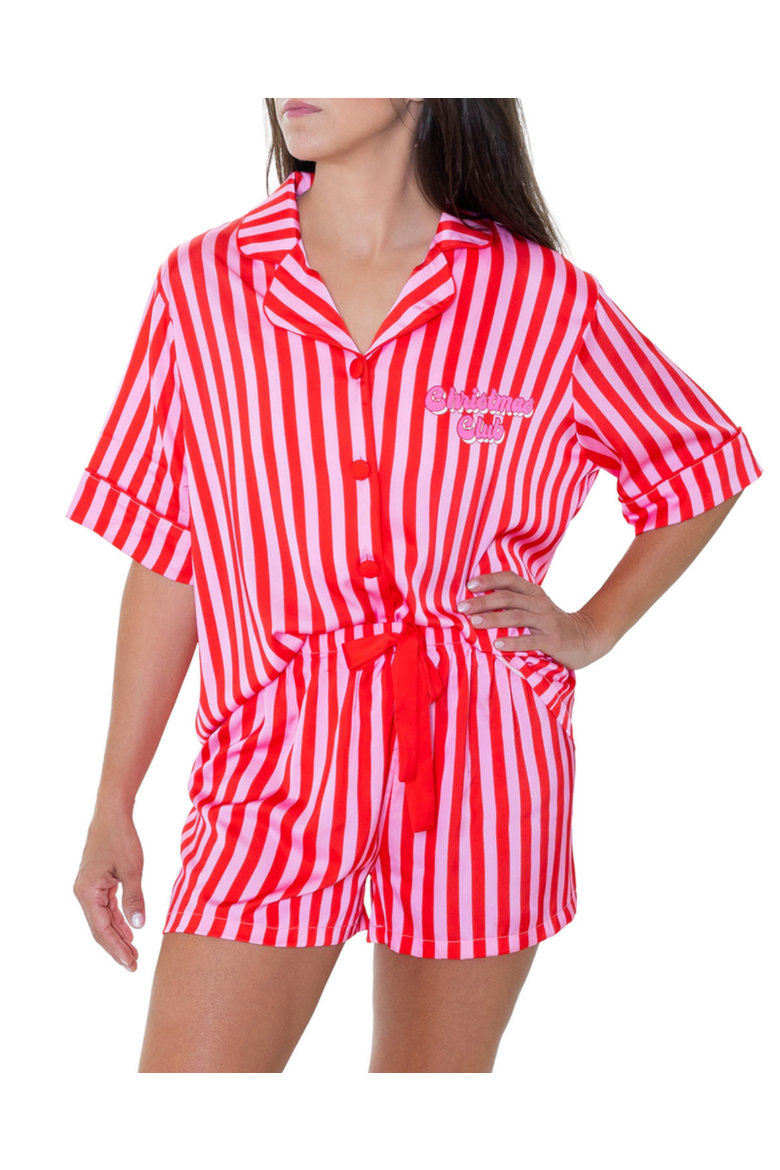 Christmas Club Short Sleeve Shorts Set, Main, color, Red and White Stripe