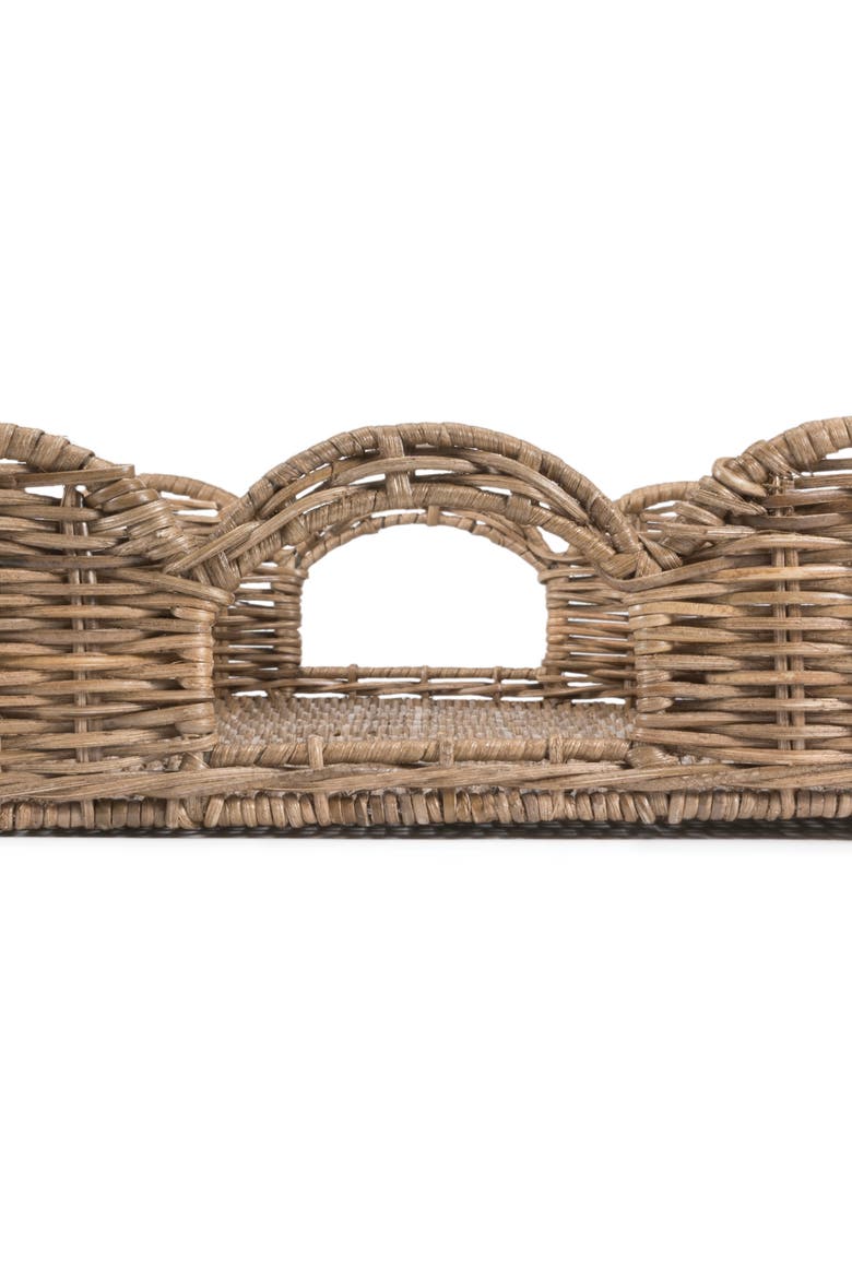 Scalloped 21.5" Southwestern Cottage Hand-Woven Rattan Tray with Handles, Natural, Alternate, color, Natural