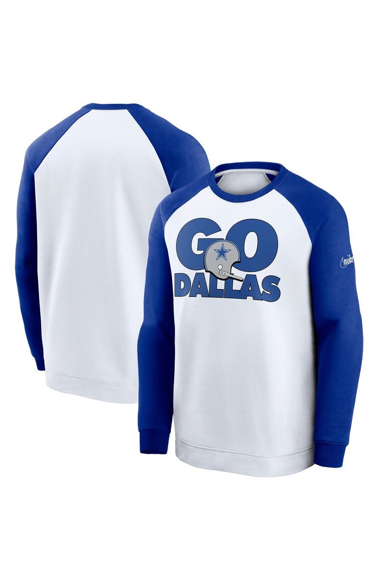 Nike Men's Nike White/Royal Dallas Cowboys Fan Gear Throwback Go Helmet Sweatshirt, Main, color, White