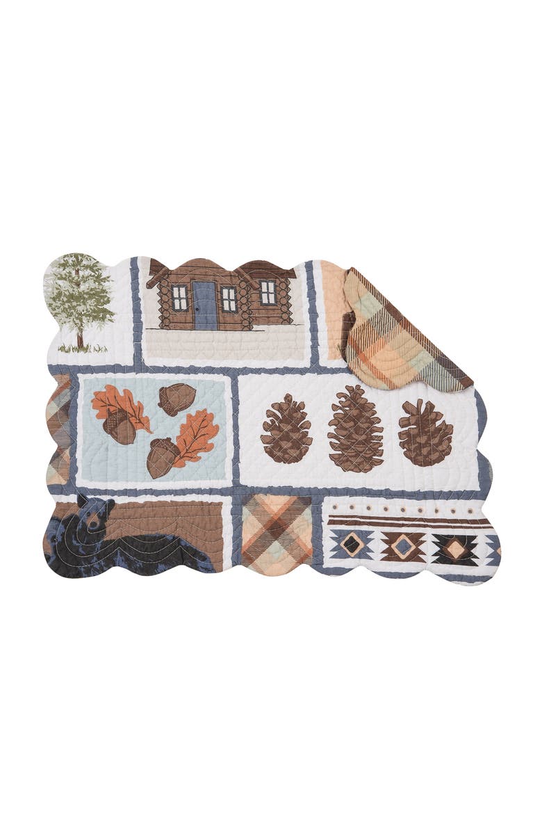 C&F Home Oakley Maple Leaf Acorn Pinecone Black Bear Cabin Pine Trees Scalloped Placemats, Set of 6, 13" x 19", Main, color, Brown