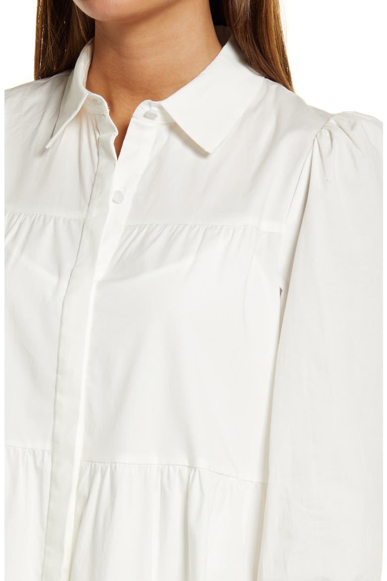 Canossa Tiered Long Sleeve Stretch Cotton Shirtdress, Alternate, color, IVORY