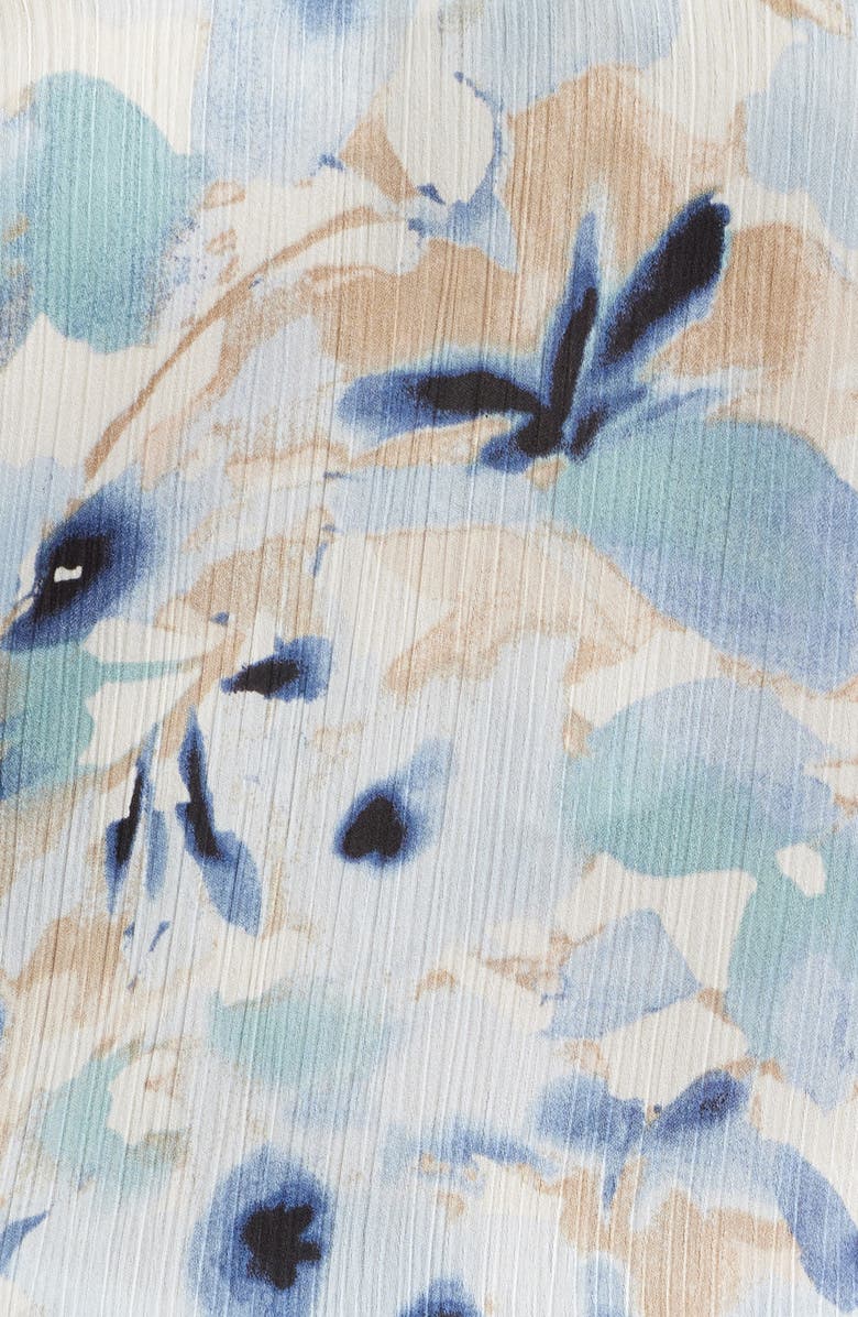 Anne Klein Blurred Floral Pleat Front V-Neck Top, Alternate, color, White Dove Multi