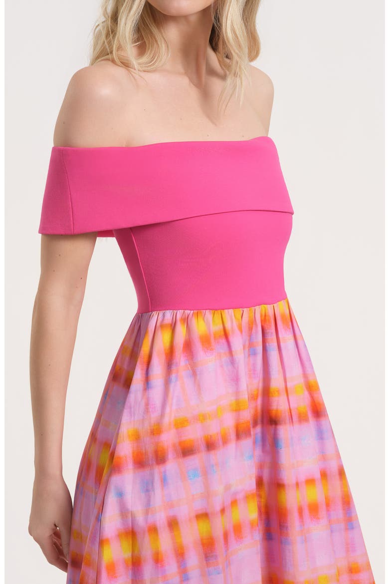 Off the Shoulder Midi Dress, Alternate, color, PINK MULTI
