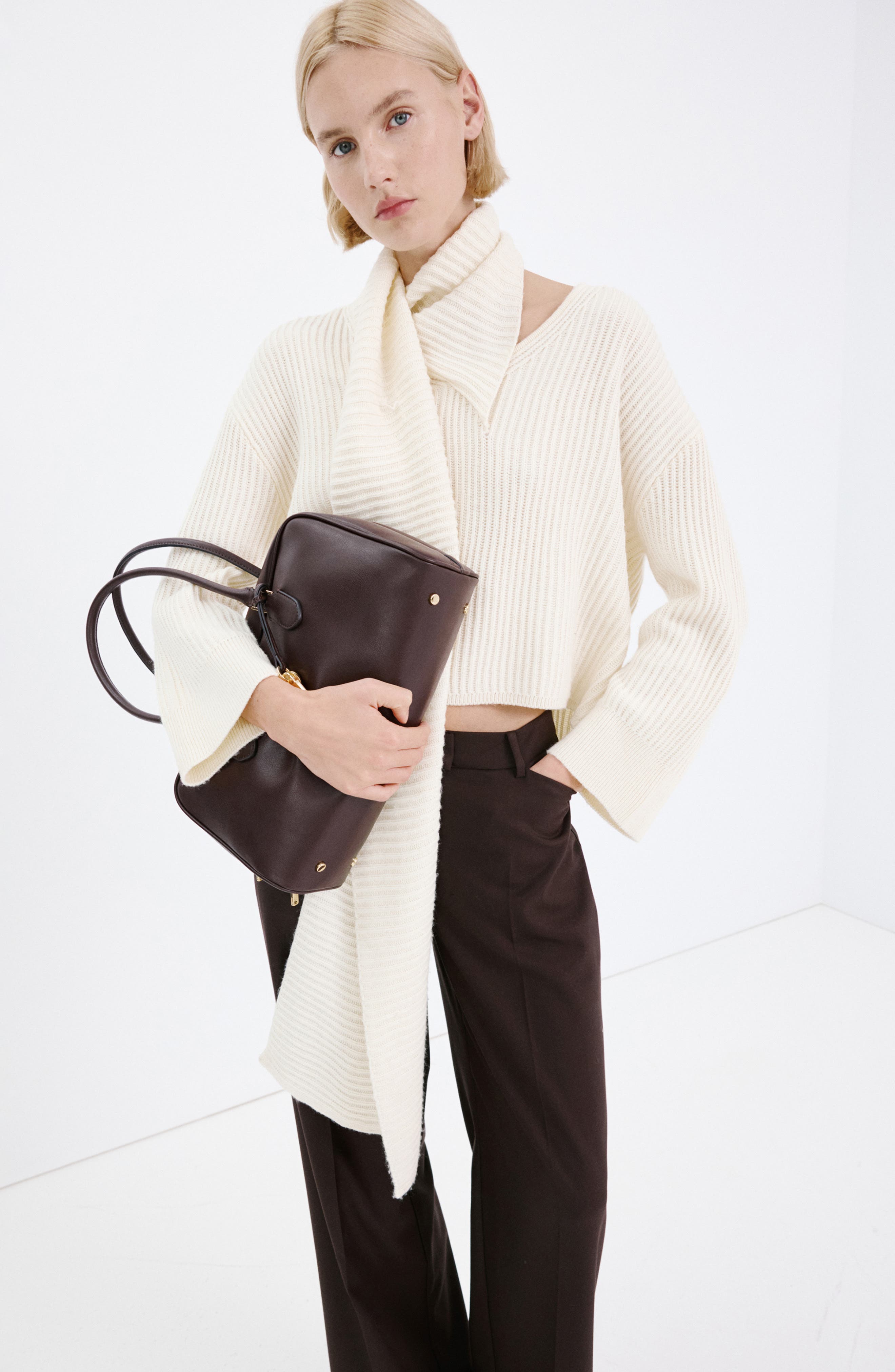 MANGO Faux Leather Bowling Bag, Alternate, color, 