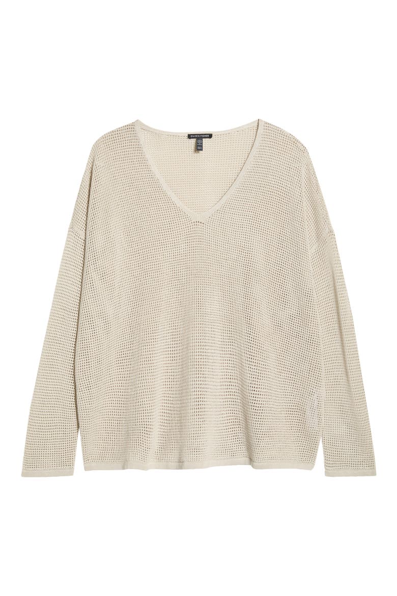 V-Neck Open Knit Sweater, Alternate, color, CHALK