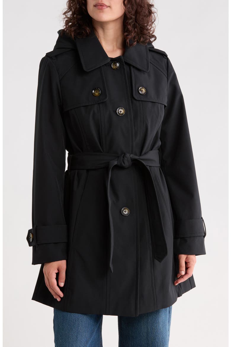 Hooded Trench Coat, Main, color, BLACK