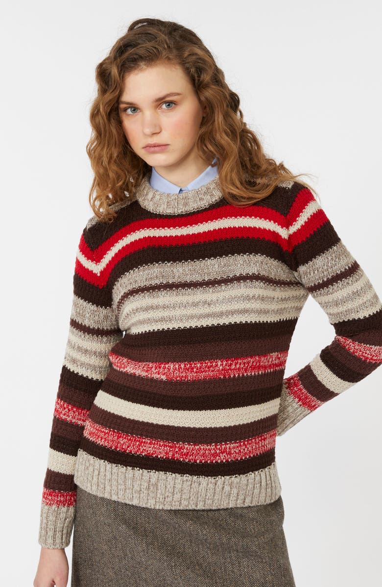 Weekend Max Mara Ilde Stripe Virgin Wool Crewneck Sweater, Alternate, color, Red