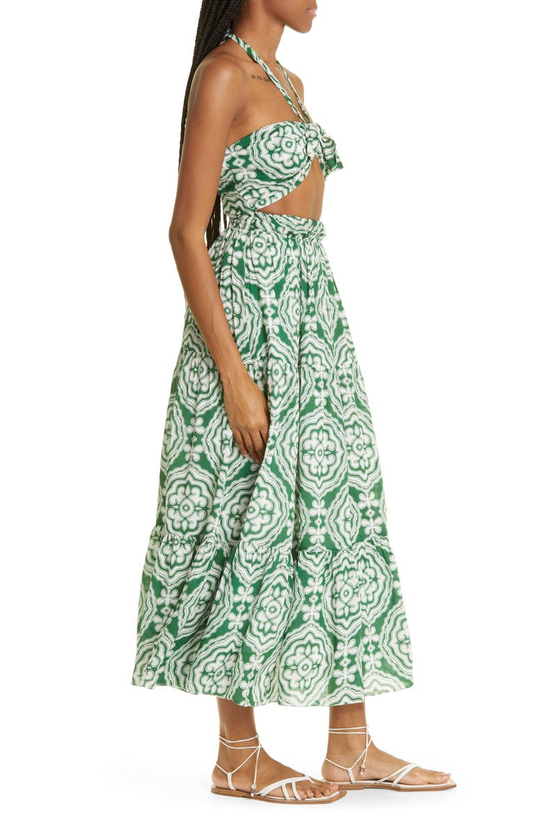 Medallion Cutout Cover-Up Halter Dress, Alternate, color, DEEP GREEN