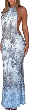 Tiger Mist Zalie Snake Print Halter Maxi Dress