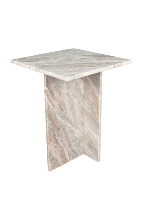 Cecil Modern Square End Table with Cross Base, Solid Stone Accent Side Table for Living Room