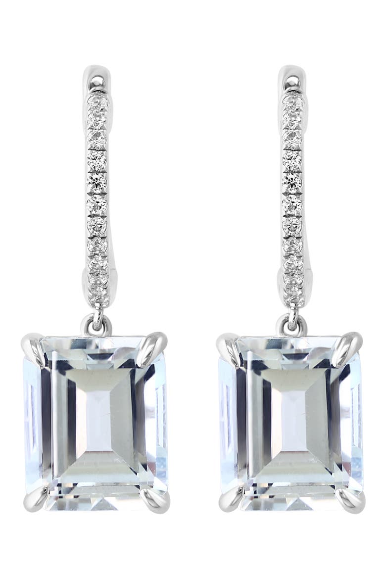 Sterling Silver White Sapphire & White Topaz Drop Huggie Hoop Earrings, Alternate, color, SILVER